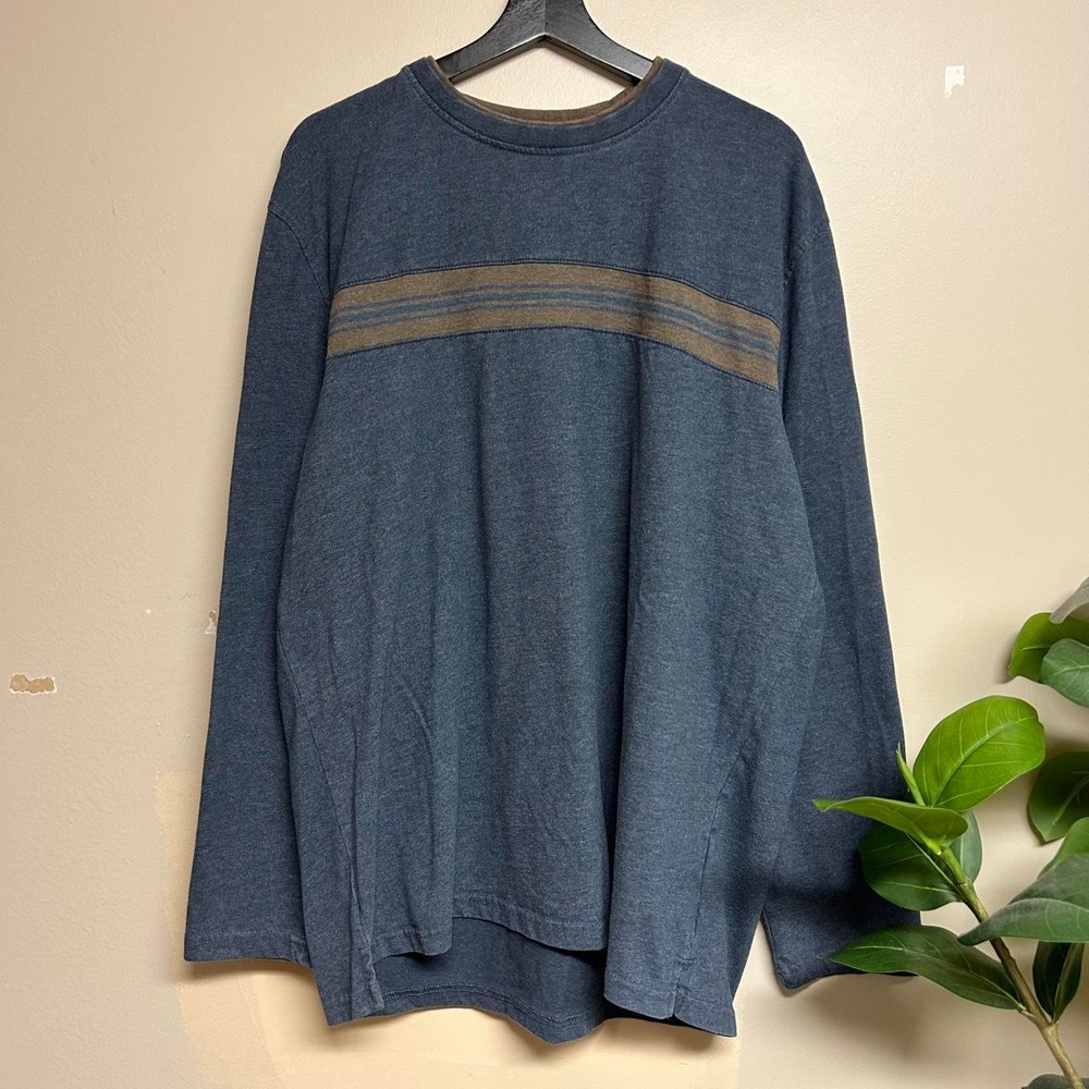 Arrow USA 1851 Navy Blue Striped Long Sleeve Shirt Mens XL Y2K Layered Crewneck